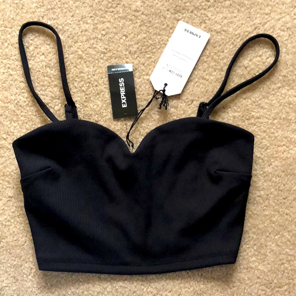 EXPRESS BODY CONTOUR RIBBED SWEETHEART CROPPED CAMI